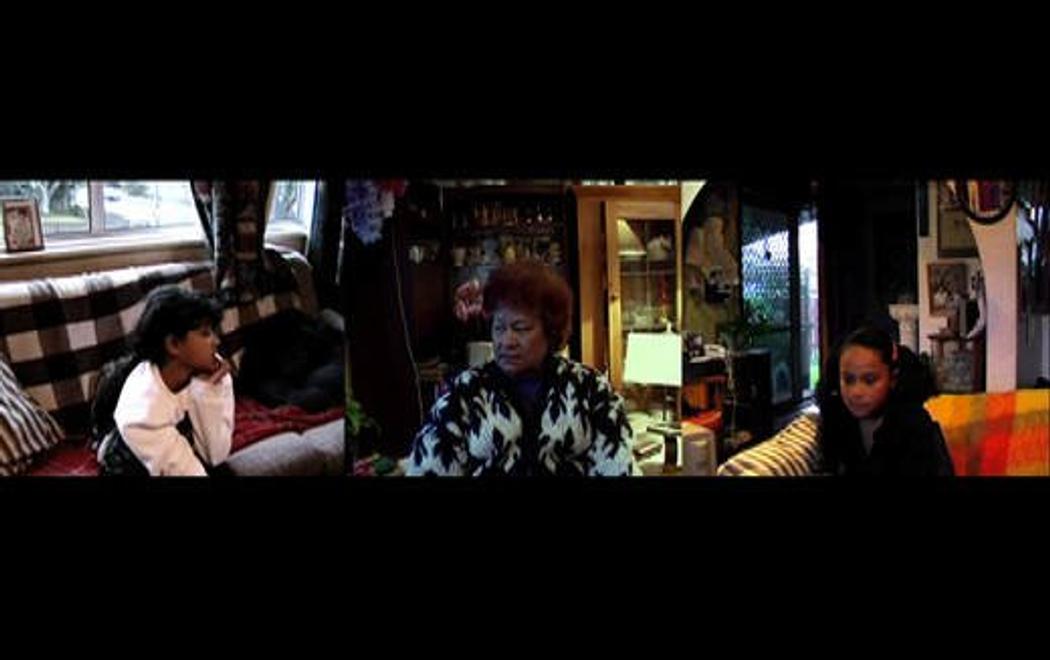 Three images of different generations of women in a domestic home space